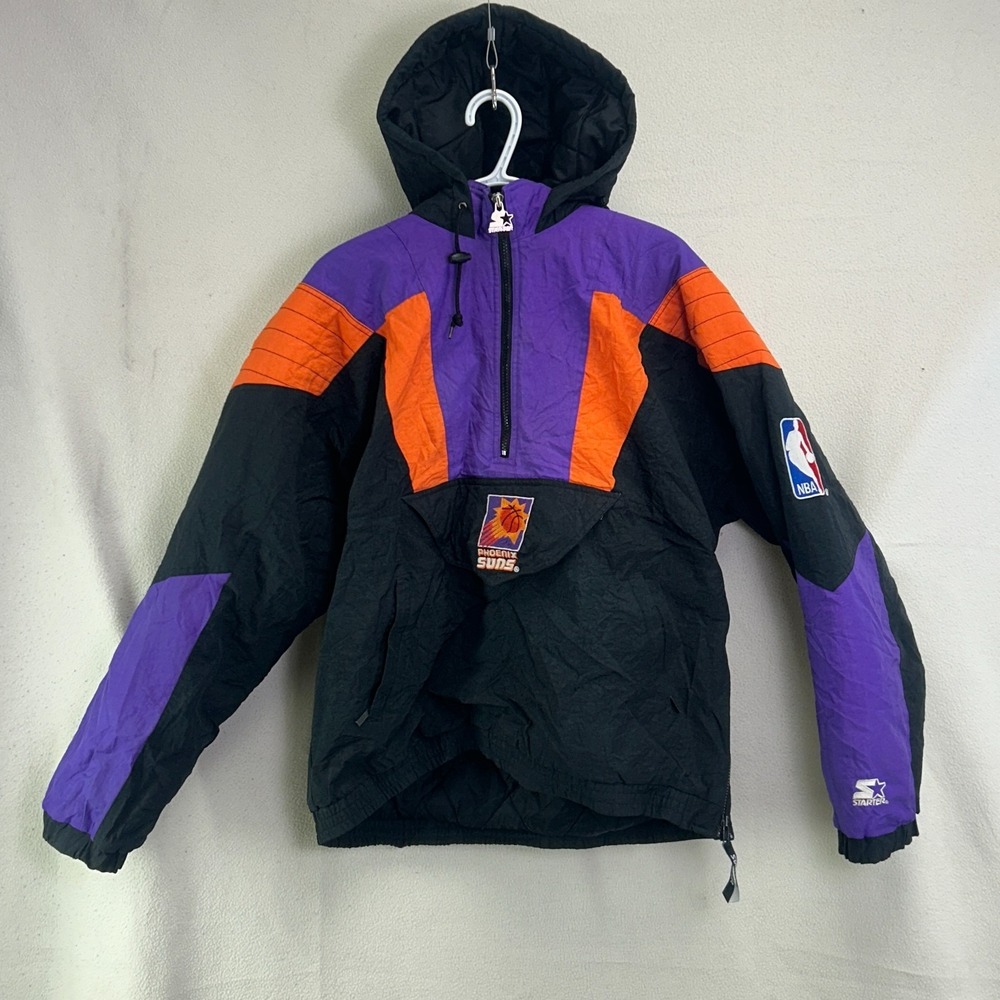 1990's Vintage Phoenix Suns Puffy Starter Jacket With Hood L Black